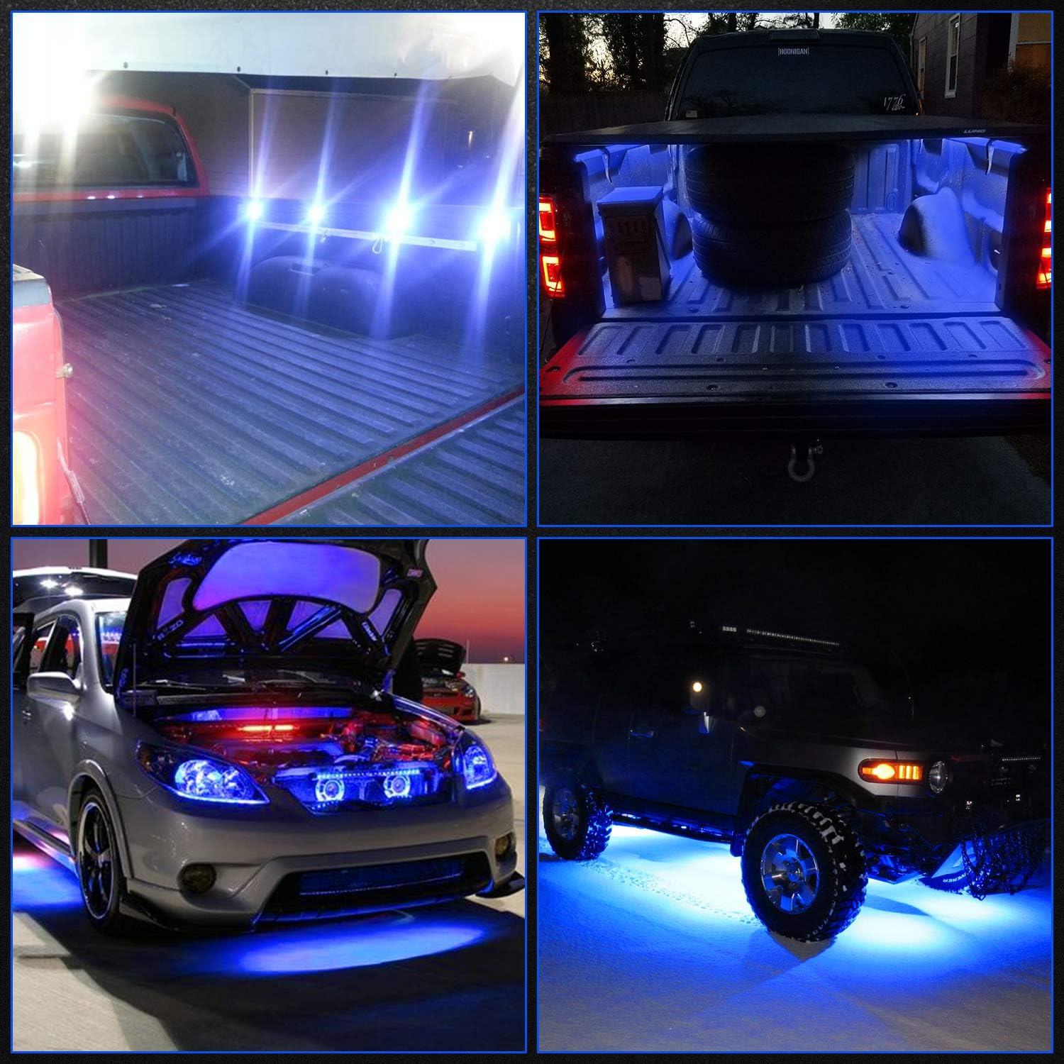 8PCS Waterproof Pickup Truck Bed Light 24 LED Pod Kit Strip Blue with