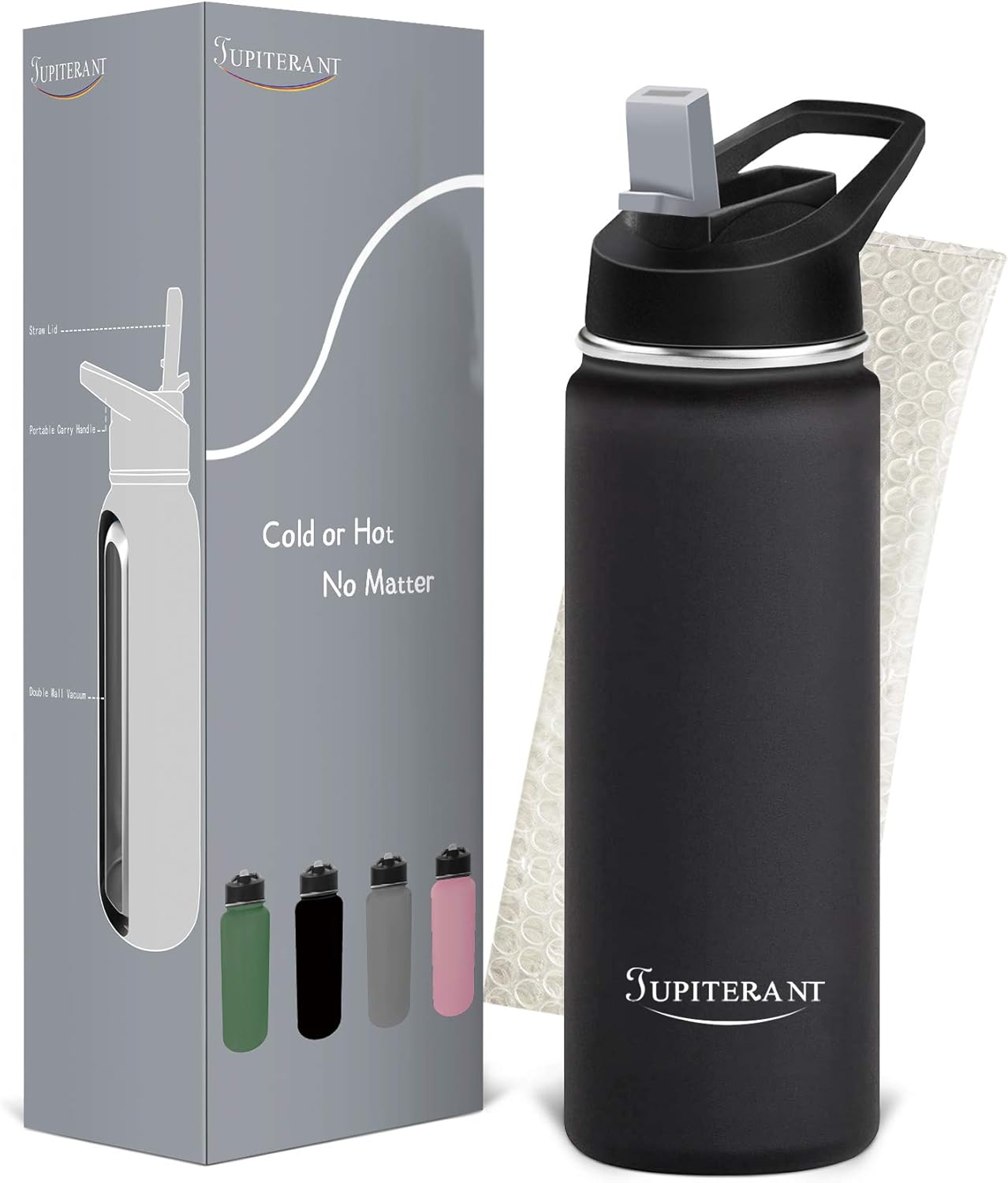 JUPITERANT Water Bottles, Simple Sports Insulated Flask Mug-Modern Hydro Bottle Cold&Hot 24/32OZ-Double Wall Stainless Steel-2Caps(Straw Lid&Chug Lid) : Sports & Outdoors