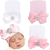 AQOKKA Newborn Baby Girl Hats with Bow No Scratch Cotton Toddler Infant Beanie Caps Soft Newborn Hospital Hat 0-3 Months