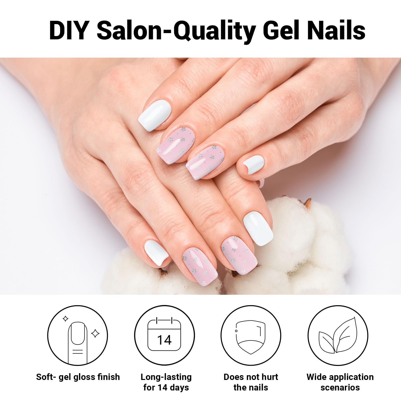 DUKASOU Semi Cured Gel Nail Strips, Plum Blossom | 28 pcs Gel Nail Strips Work with Any UV Lamp, Salon Quality Nail stickers, Include Prep Pads, Nail File&Wood Stick