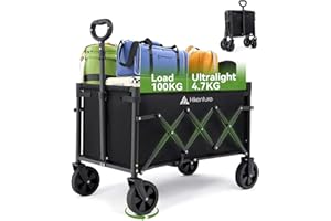 Hikenture Wagon Cart Foldable, Ultra-Compact Small Utility Folding Wagon, Heavy Duty Grocery Cart with All-Terrain Wheels, Po