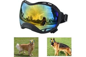 HDLSINA Soft Dog Goggles Large Breed Anti-UV Dog Sunglasses,Large Dog Sunglasses for Medium-Large Dogs Dustproof Windproof Snowproof Sking Dog Eye Protection (Black Frame & Colored Lens/Large)