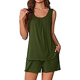 Ekouaer Womens Pajama Sets Viscose from Bamboo Sleeveless Lounge Sets Soft Tank Top and Shorts 2 Piece Pj Sets with Pockets