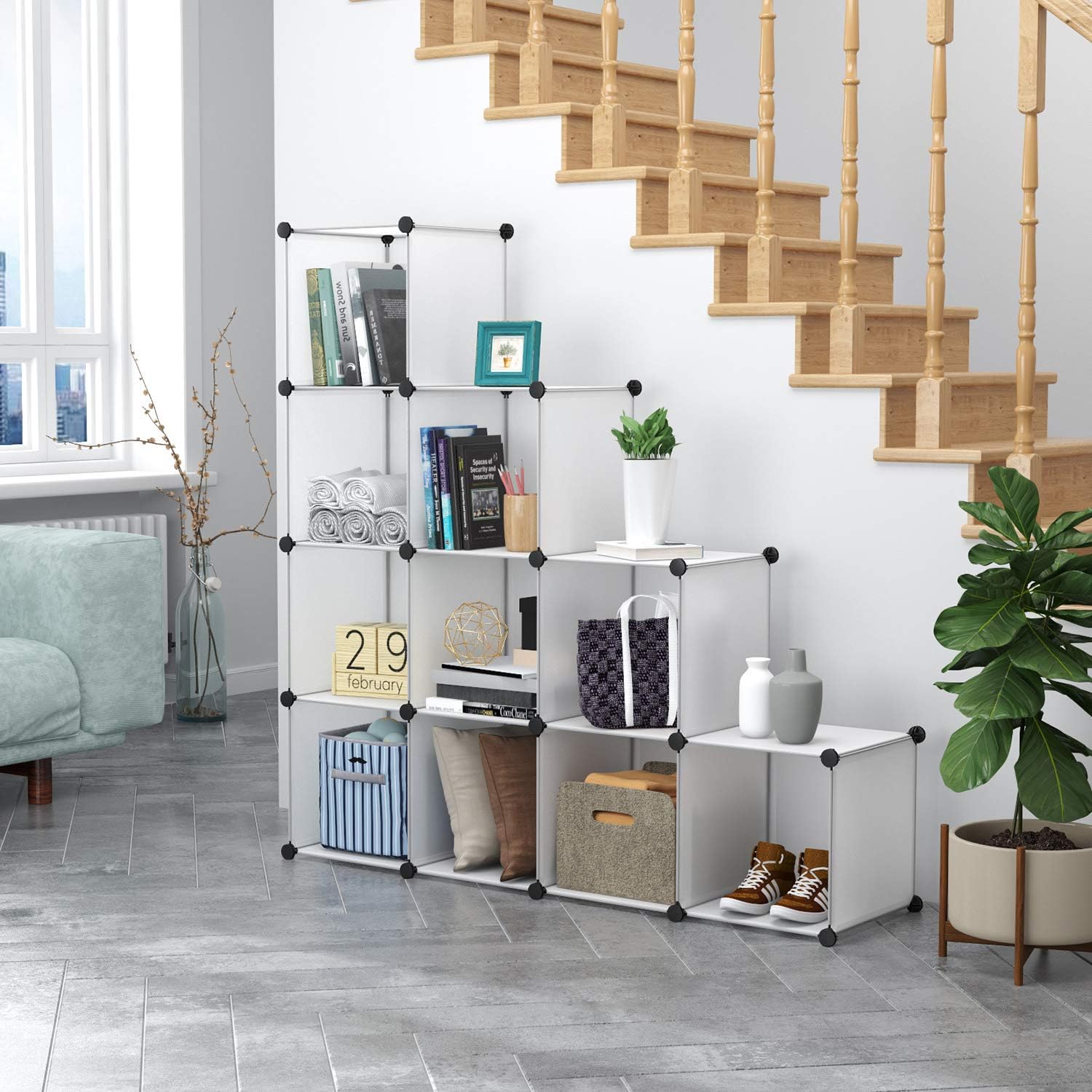C&AHOME Cube Storage Organizer, 12-Cube Shelves Units, Closet Cabinet, DIY Plastic Modular Book Shelf, Ideal for Bedroom, Living Room, Office, 36.6" L x 12.4" W x 48.4" H Translucent White: Furniture & Decor