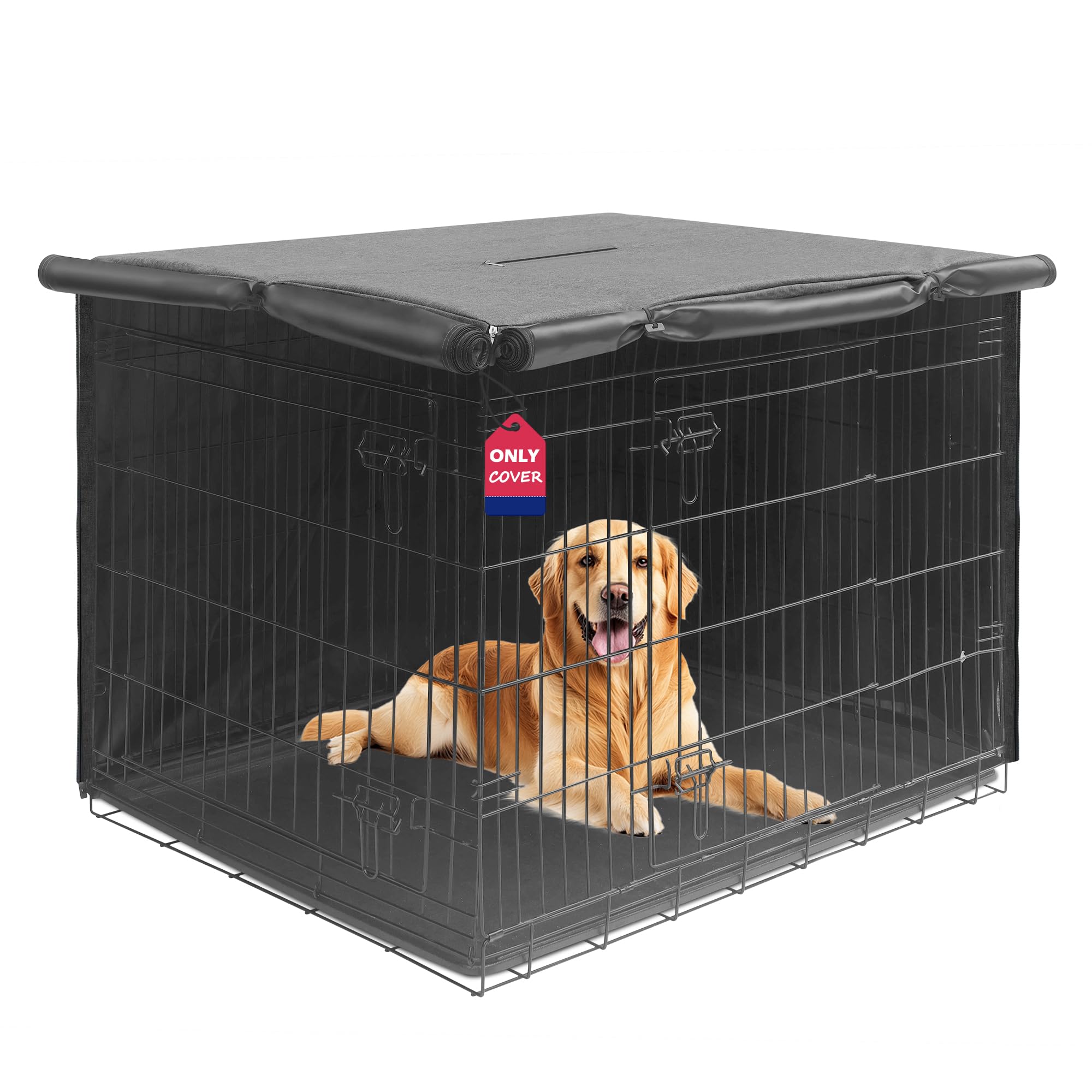 HiCaptain Breathable Dog Crate Cover 48 Inch, Durable Heavy Duty Kennel Cover, Dual Zippered Panels, Windproof Waterproof UV-Resistant (Grey) Image