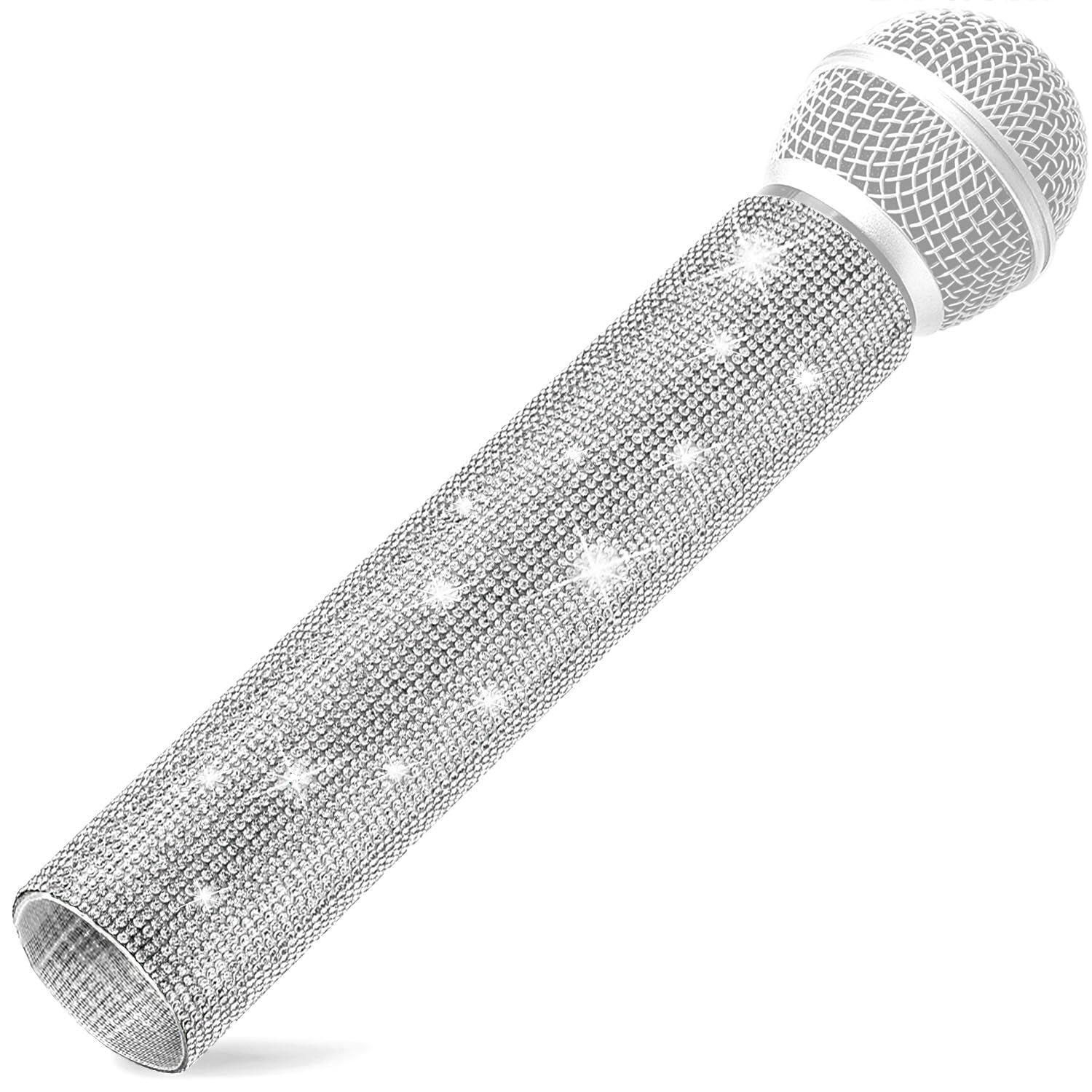 Photo 1 of Facmogu Silver Mic Handle Cover, Rhinestones Mic Handle Sleeve for Party & TV Show, Microphone Cover Sleeve with Sparkly Bling Rhinestones Fit for Most Universal Wireless Microphones -Mic Not Included
