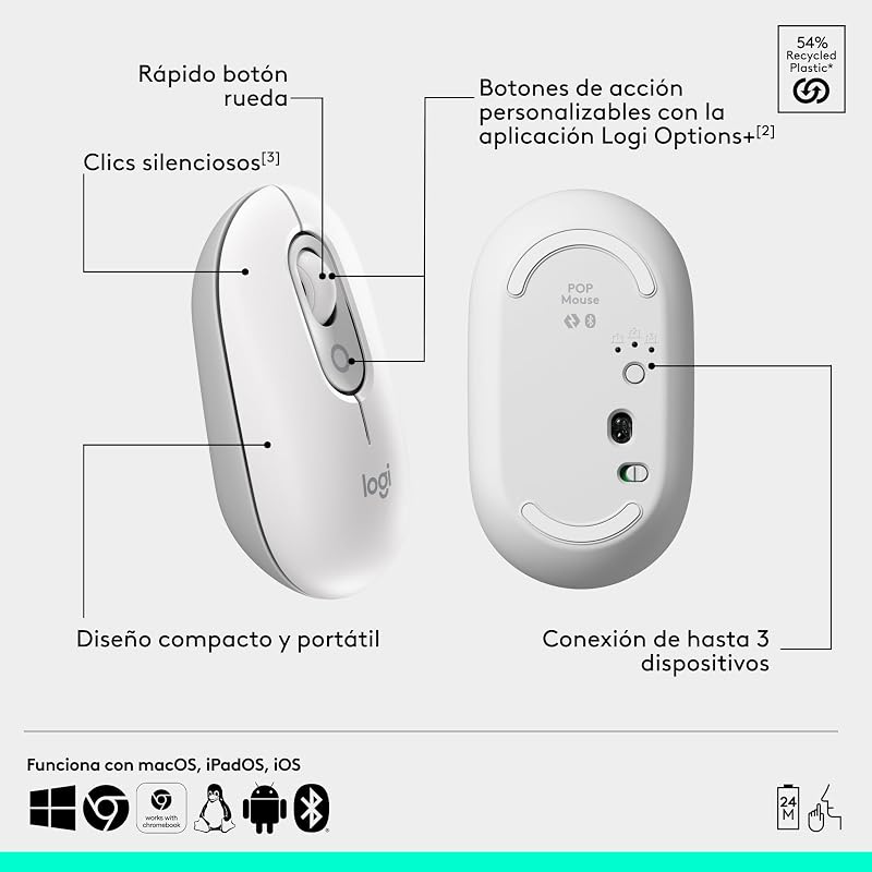 Pop Mouse, ratón inalámbrico Bluetooth Compacto y portátil