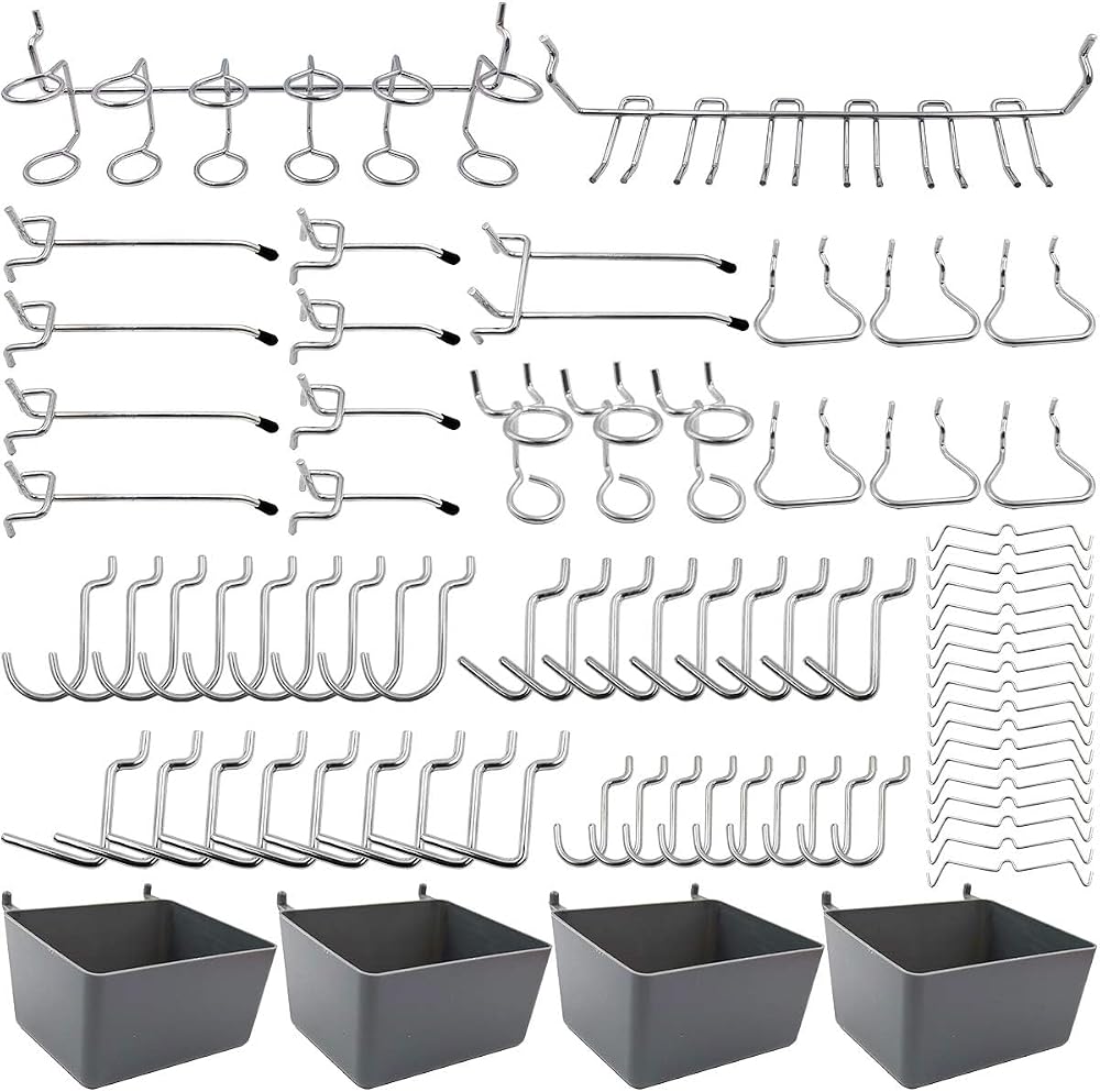 FRIMOONY 80pc Pegboard Hooks Assortment w/ Bins & Locks for Tool Organizers