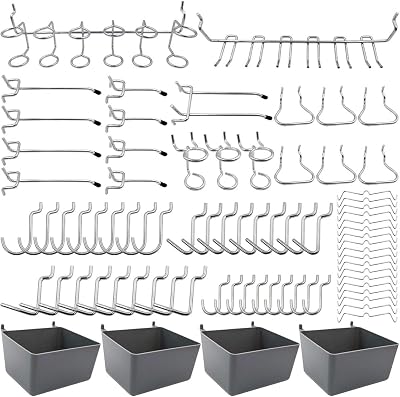 FRIMOONY 80pc Pegboard Hooks Assortment w/ Bins & Locks for Tool Organizers