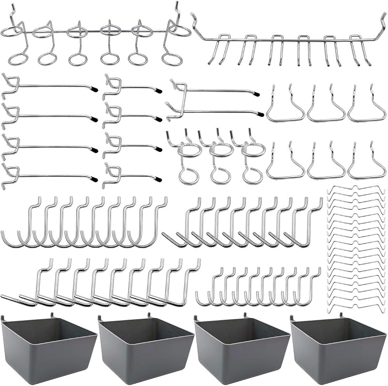 FRIMOONY 80pc Pegboard Hooks Assortment w/ Bins & Locks for Tool Organizers