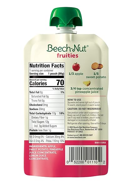 BEECH-NUT FRUITIES STAGE 2 BABY FOOD, APPLE SWEET POTATO & PINEAPPLE, 3.5 OZ POUCH
