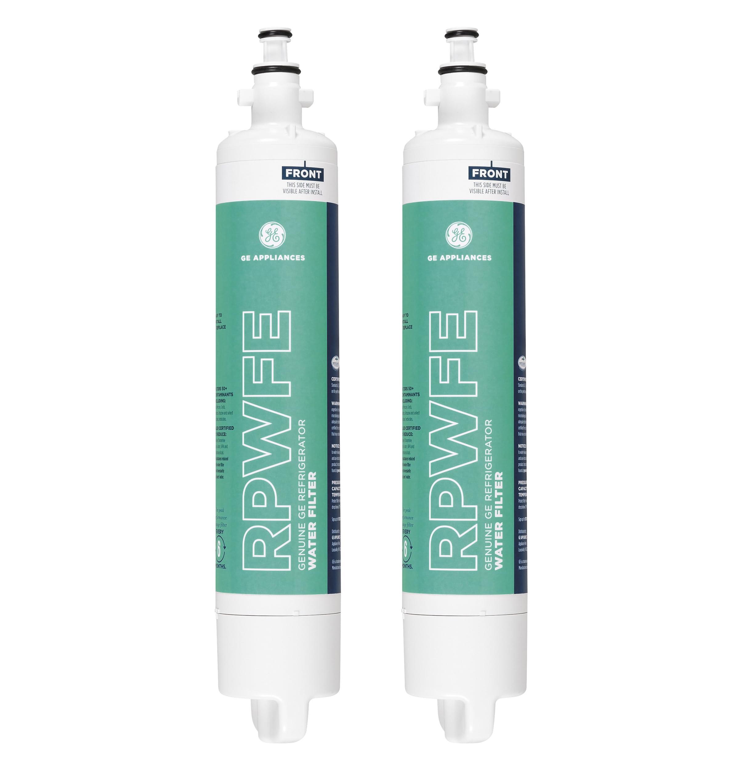Photo 1 of GE RPWFE Refrigerator Water Filter, Genuine Replacement Filter, Certified to Reduce Lead, Sulfur, and 50+ Other Impurities, Replace Every 6 Months for Best Results, Pack of 2
