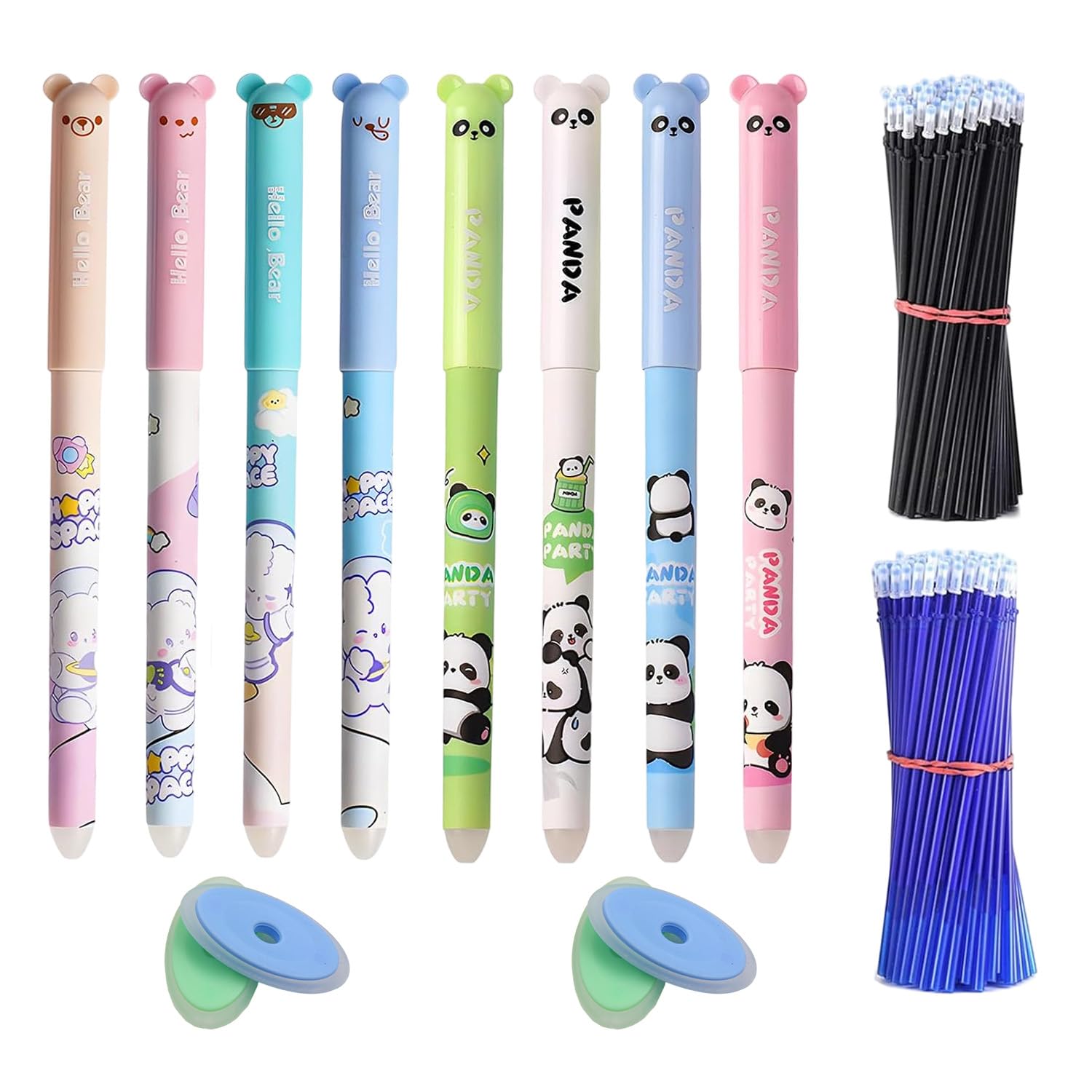 GZGXKJ 8pcs Erasable Pens 0.5 mm with 40 Refills and 4 Erasers - Cute Animal Pens Suitable for School, Office, Sketch, Drawing, Notes