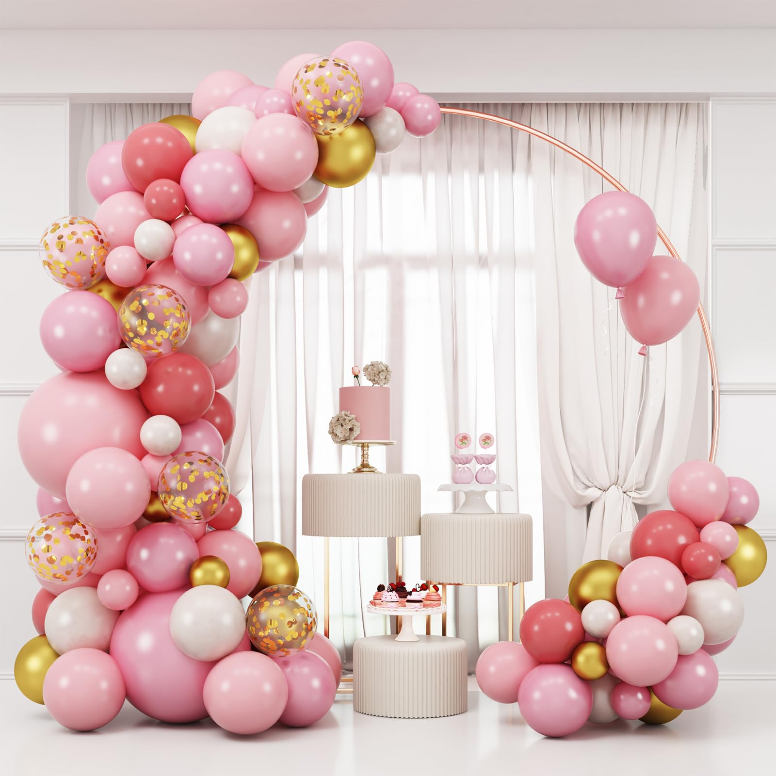 Photo 1 of RUBFAC 159pcs Pink and Gold Balloon Arch Kit Pastel Pink White Gold Confetti Latex Helium Balloons for Confession Proposal Wedding Valentine's Day Girl Birthday Baby Shower Party Decorations