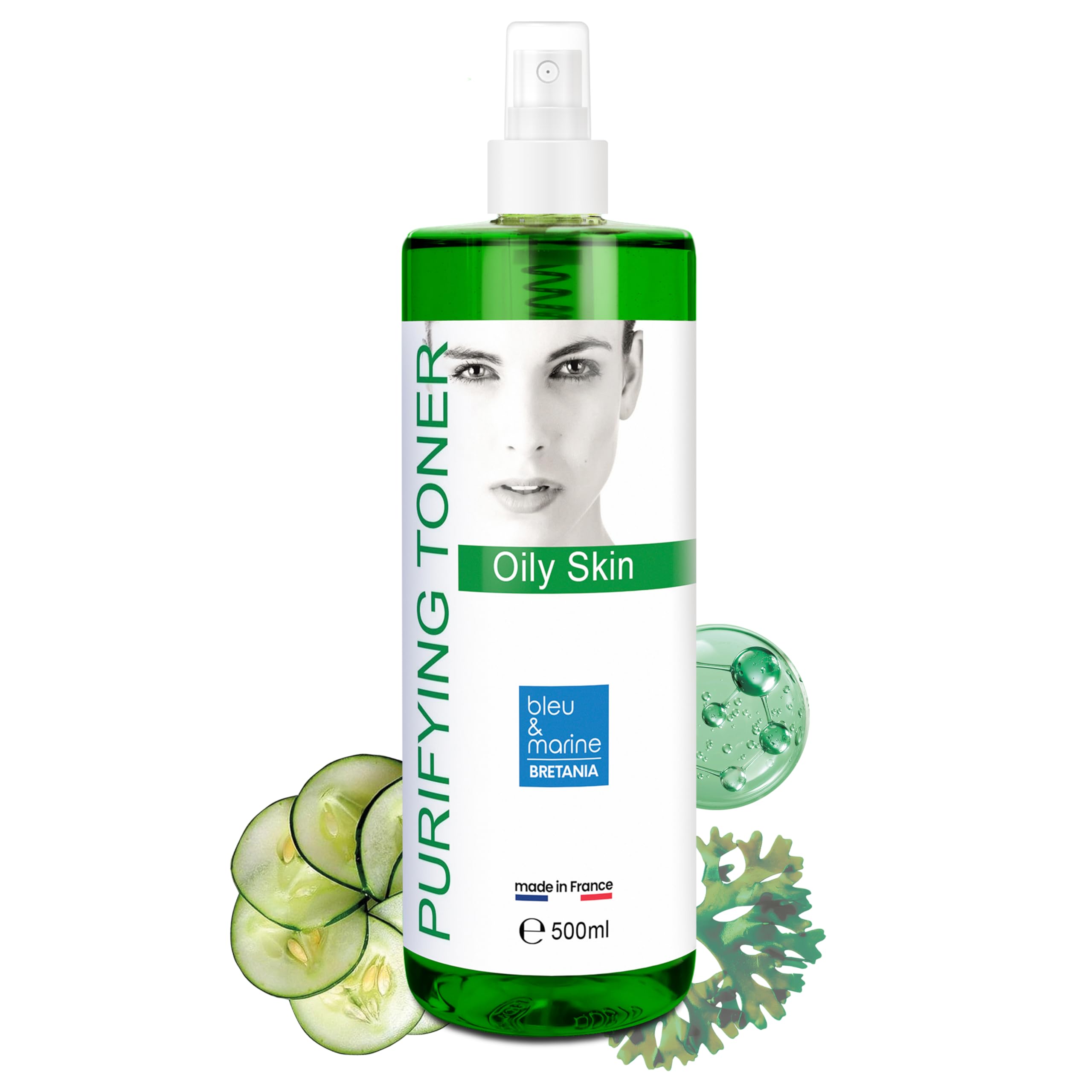 bleu & marine Bretania - Green Tea Anti Blemish Purifying Facial Toner | Deep Cleansing | Unclog Pores | Regulates Sebum Production | Reduces Pimple Size, Green Tea, 500 ml Pack of 1