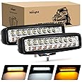 Nilight 15020F-B 2PCS 54W White/Amber Lights Bar 6 Inch Flood Fog Road Boat Driving Led Work SUV Jeep Lamp