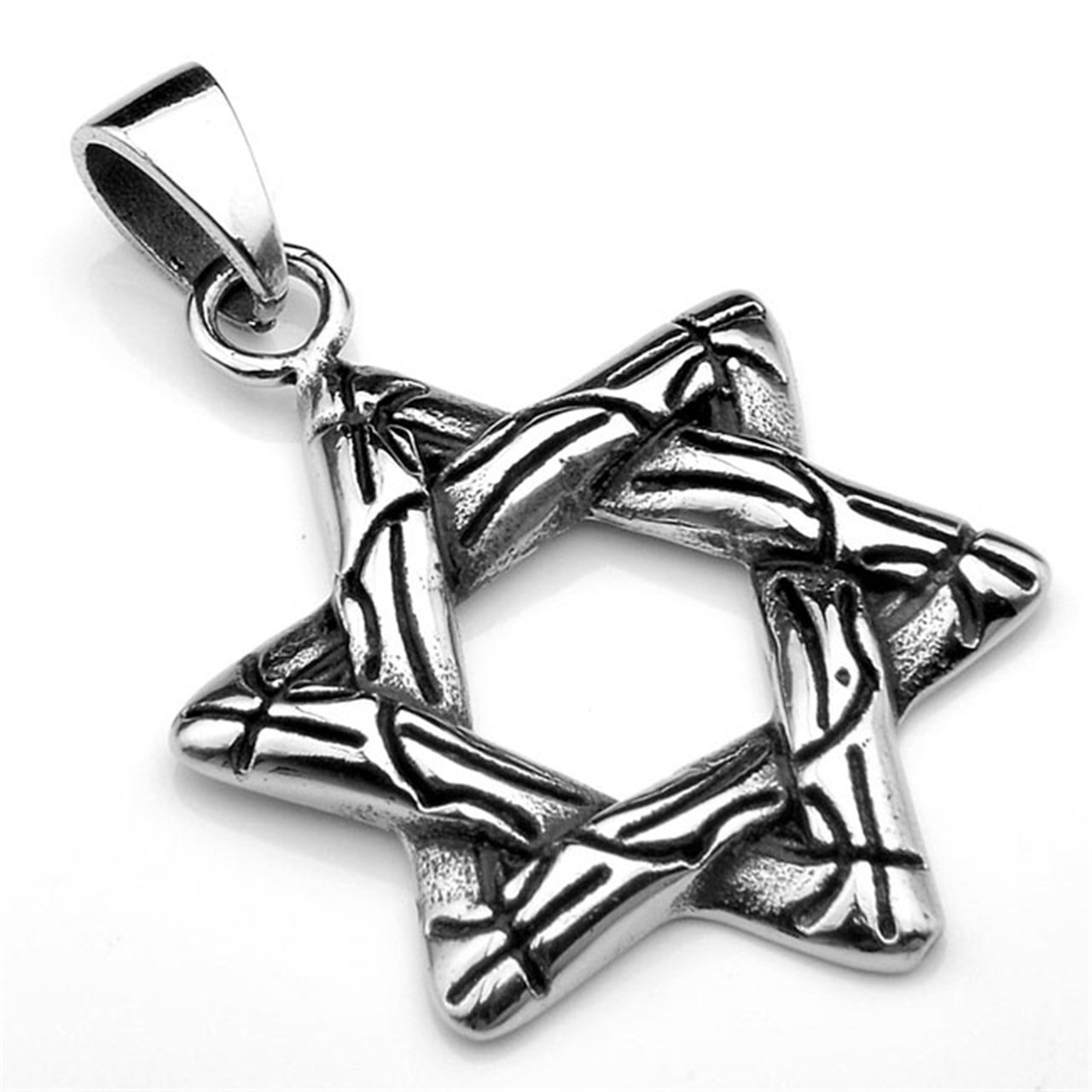 JOVIVI Anhänger Punk Edelstahl Retro David-Stern Anhänger mit 55cm Kette, Halskette für Damen & Herren, Silber