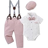 CARETOO Baby Boy Clothes Suit Infant Gentleman Boy Outfits Dress Shirt/Bowtie/Suspender Pants Set 0-18 Months