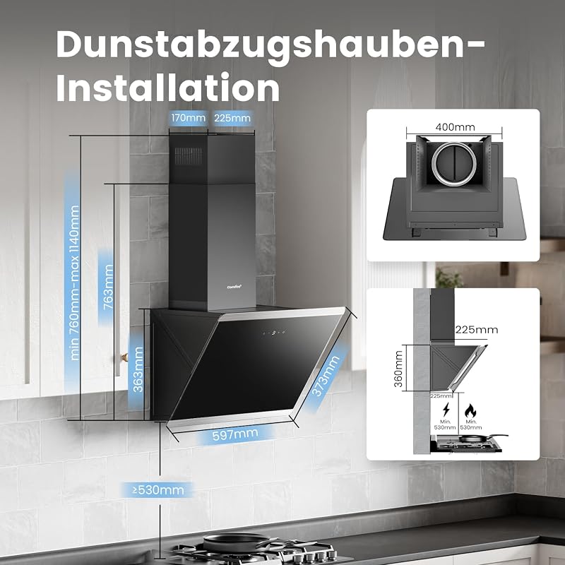 ' Kopffreie Dunstabzugshaube 60cm A++ Umluft & Abluft CH60J64ET4A2B