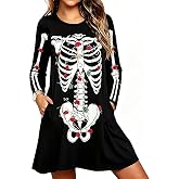 Roshop Halloween Women's Long Sleeve Pocketed Holiday Dress