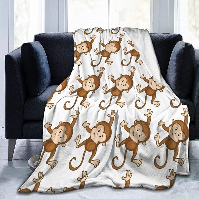 Cute Monkey Print Flannel Fleece Blanket Throw UltraSoft Velvet Plush
