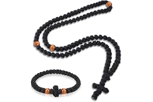Landical 2 Pcs Handmade Orthodox Prayer Rope 100 Knots and Christian 33 Knots Bracelet Greek Prayer Rosary Protection Blessing Cross Charm Gifts (Brown,Classic Style)