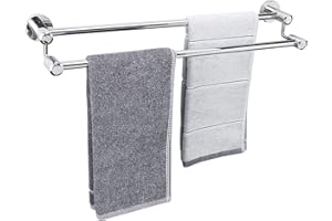 TocTen Double Bath Towel Bar - Thicken SUS304 Stainless Steel Towel Rack for Bathroom, Bathroom Accessories Double Towel Rod Heavy Duty Wall Mounted Towel Holder (Chrome, 24)