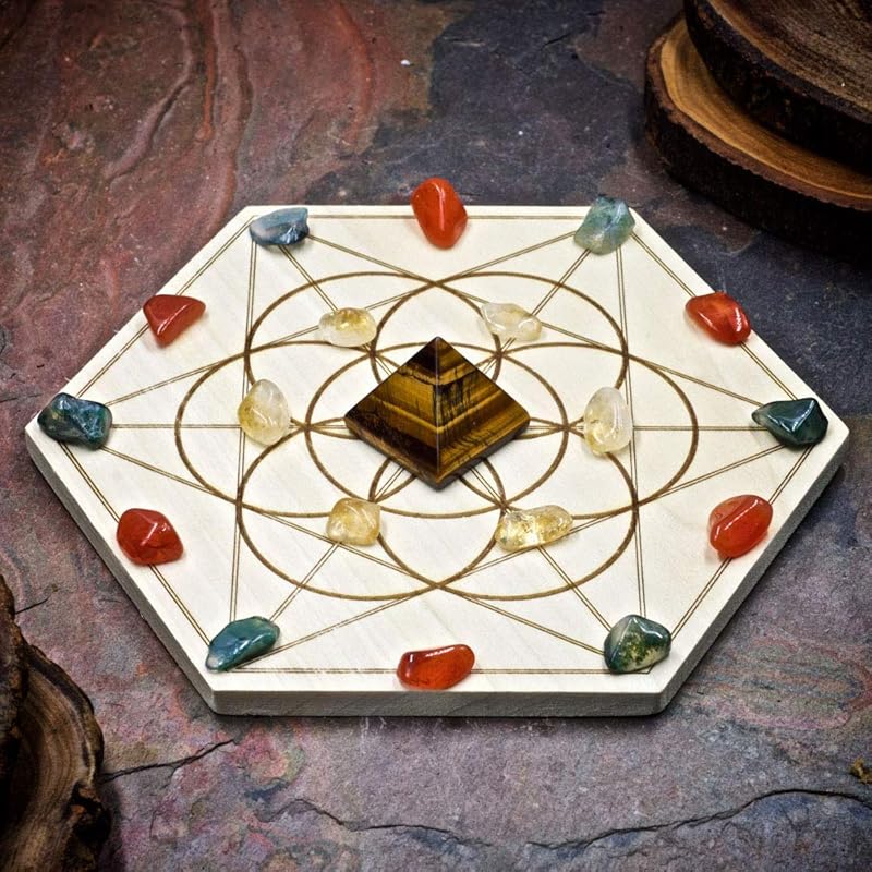 Attract Abundance Mini Crystal Grid Set with 6 inch Sacred