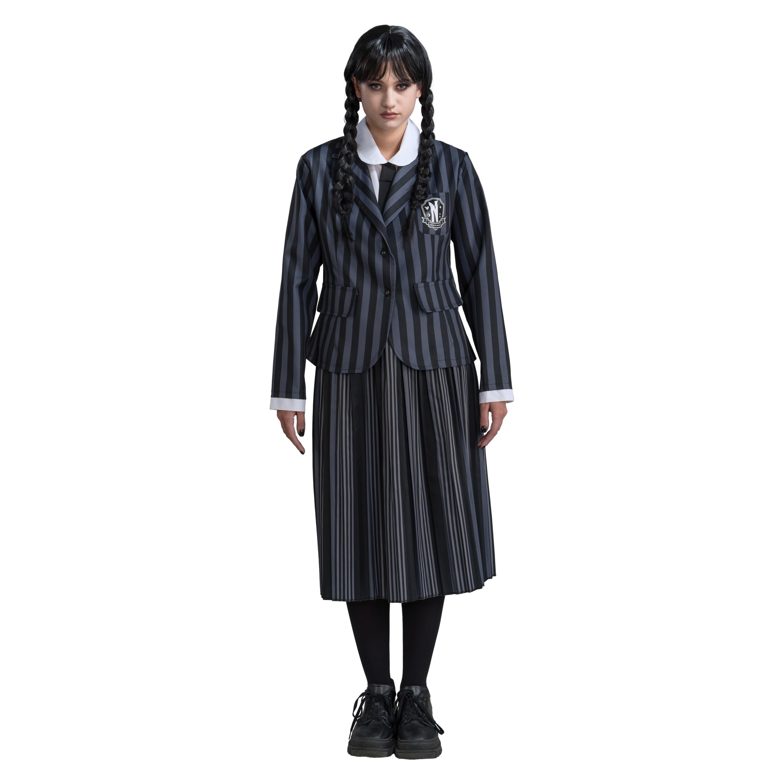 Chaks Lady Wednesday School Uniform Costume for Women - Gothic Halloween Outfit by Addams Family, Perfect for Theme Parties and Carnival (L)