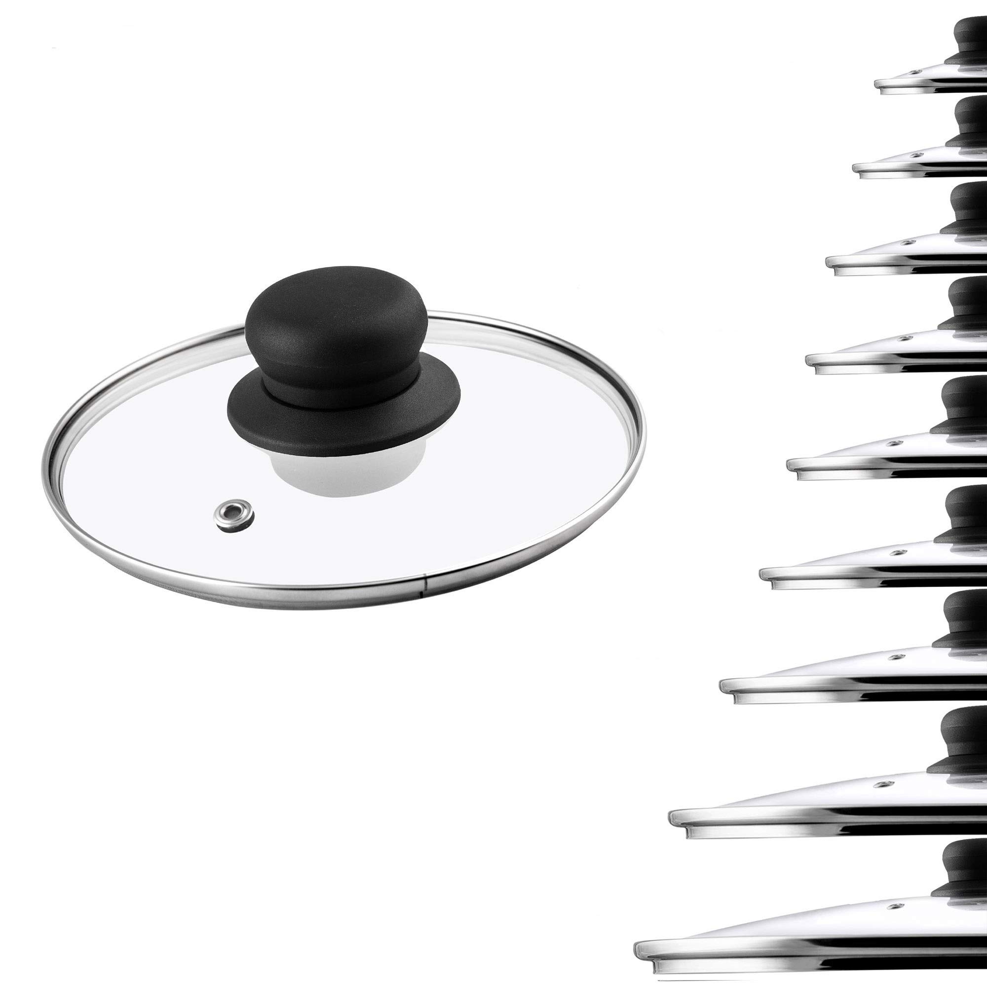 recus Glass Lid, Heat-resistant Lid with plastic Handle, Steam Hole, for Cooking Pot, Frying Pan, Saucepan, round, universal Lid in various Sizes, transparent (16 cm)
