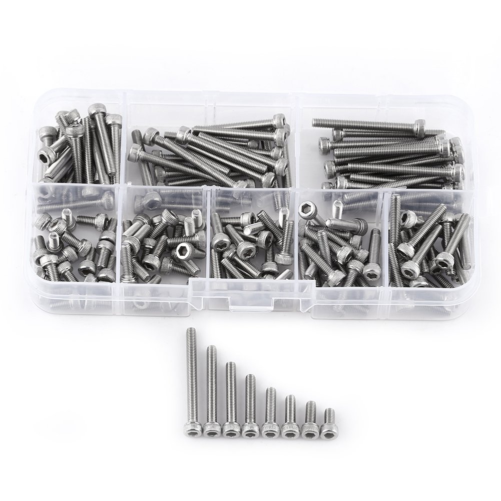 160pcs 304 Stainless Steel Metric Thread Hex Socket Cover Head Screws s with Storage Box, M3 x 6/8/10/12/16/20/25/30mm