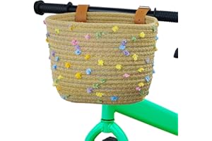 MKUERO Kids Bike Basket for Boys and Girls, Children's Bicycle Basket Woven With Sisal Rope, Cute Decorative Accessories for Balance Bikes and Scooters