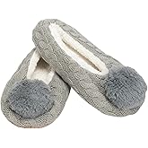 Elanze Designs Ballerina Knit Pom Womens Plush Lined Cozy Non Slip Indoor Soft Slipper