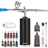 Ovaga 32PSI Airbrush Kit, Portable Cordless Auto Airbrush Gun Kit, Rechargeable Handheld Air Brush with Airbrush Paint Set 11 Colors for Painting Makeup Cake Decor Model Coloring Nail Art Tatt
