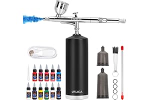 Ovaga 32PSI Airbrush Kit, Portable Cordless Auto Airbrush Gun Kit, Rechargeable Handheld Air Brush with Airbrush Paint Set 12
