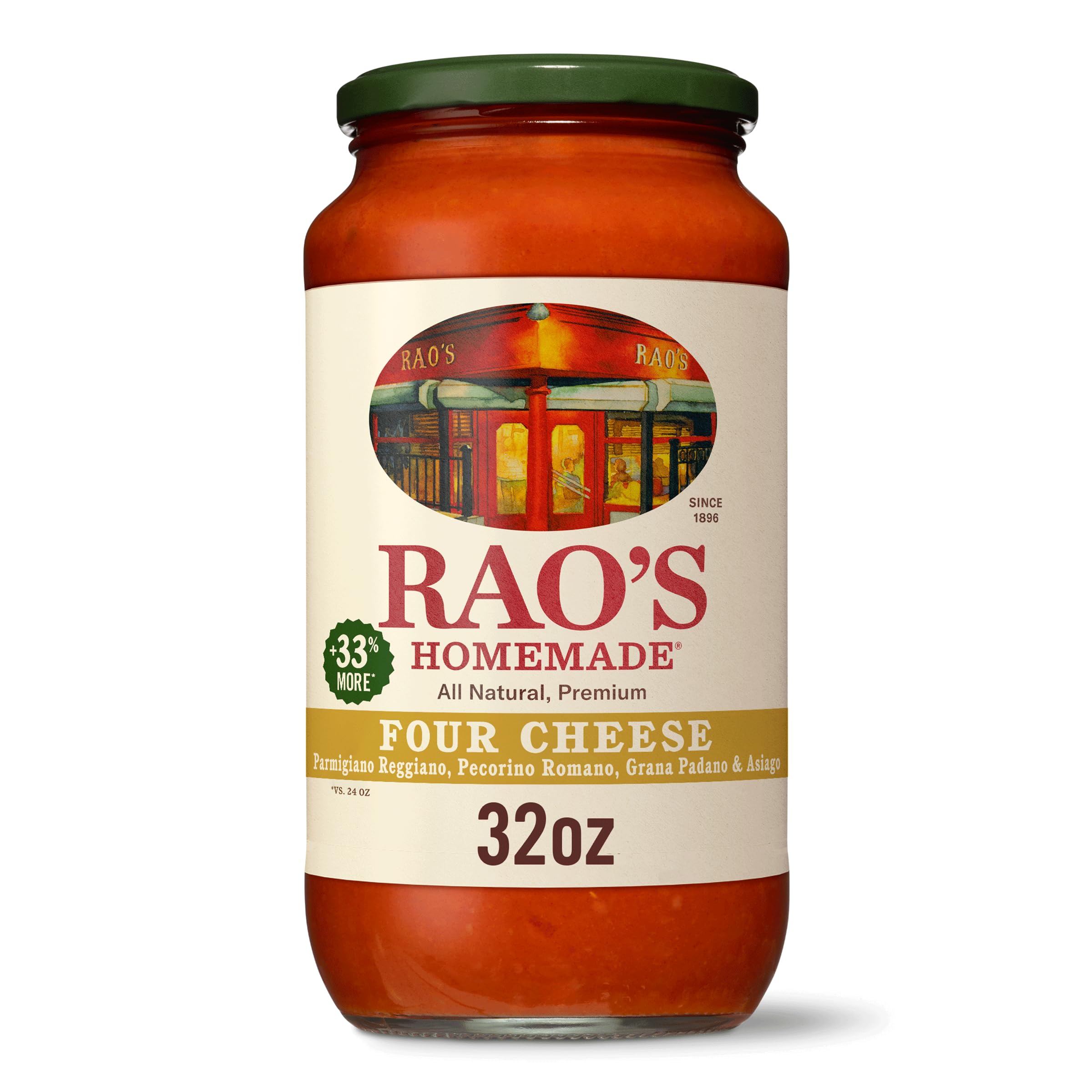 Rao's Homemade Four Cheese Pasta Sauce, 32 oz, All Purpose, Keto Friendly Pasta Sauce, Premium Quality Tomatoes from Italy (Pack of 6) Image