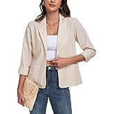 YOUNIFIZ Womens Linen Blazer Long Sleeve Lightweight Work Office Jackets Casual Summer Lapel Button Blazers with Pockets