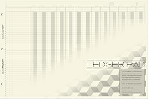 BookFactory Ledger Pad/Large 13 Column Accounting Ledger Columnar (Thirteen Columns) Pads - 18'' x 12'', 50 Pages, Notepad Landscape Format (Made in USA)