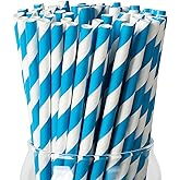 PakTalk [100 Pack]Party Straws Disposable 7.75'' x0.24'' Biodegradable Sky Blue Paper Drinking Straw for Cocktail, Milkshake, Coffee, Lemonade (Sky Blue, 0.24'' x 7.75'')