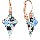 Multicolored Austrian Crystal Rhombus Drop Earrings for Women 14K Gold Plated Leverback Huggie Earrings Hypoallergenic Jewelry Gift