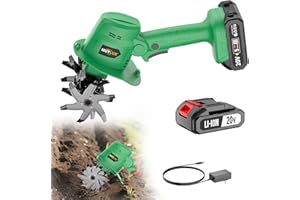 Muylux 20V Cordless Tiller Cultivator for Gardening, Electric Garden Tiller with Only 1 x 2.0Ah Battery & Charger, Garden Rototiller for Lawn Gardening Soil Cultivation
