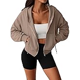 Hilinker Womens Cropped Zip Up Hoodie Drawstring Long Sleeve Crop Hooded Jacket with Pocket
