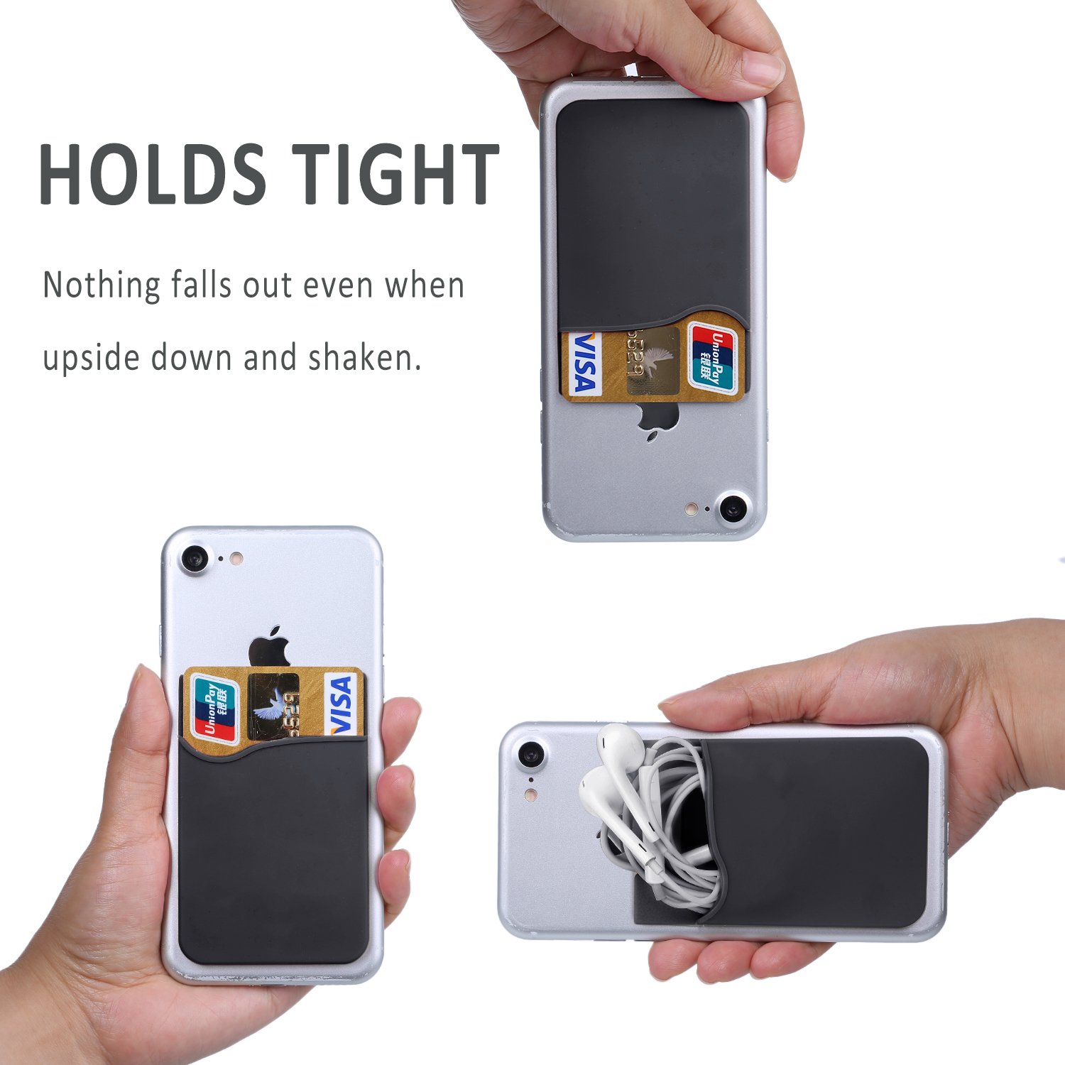 Pofesun Adhesive Phone Card Holder, 3 Pack Silicone Stick-on Wallet ID/Credit Card Holder Pouch Sleeve Self Adhesive Sticker Case for iPhone 16 15 14 13 12 Pro Max,iPad,Samsung Galaxy,Tablet