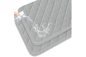 MAGIK & KOVER Mini Crib Mattress Protector 2 Pack Waterproof, Quilted Mini Crib Sheets Fitted 38" x 24", Breathable Portable Waterproof Baby Mini Crib Mattress Pad for Boys, Grey