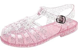 OMGard Toddler Jelly Sandals for Girls Unisex Boys Jellies Shoes T-Strap Soft Clear Flats Silver Slippers Size 11 Little Kid Retro Slides Summer Beach Glitter Slingback