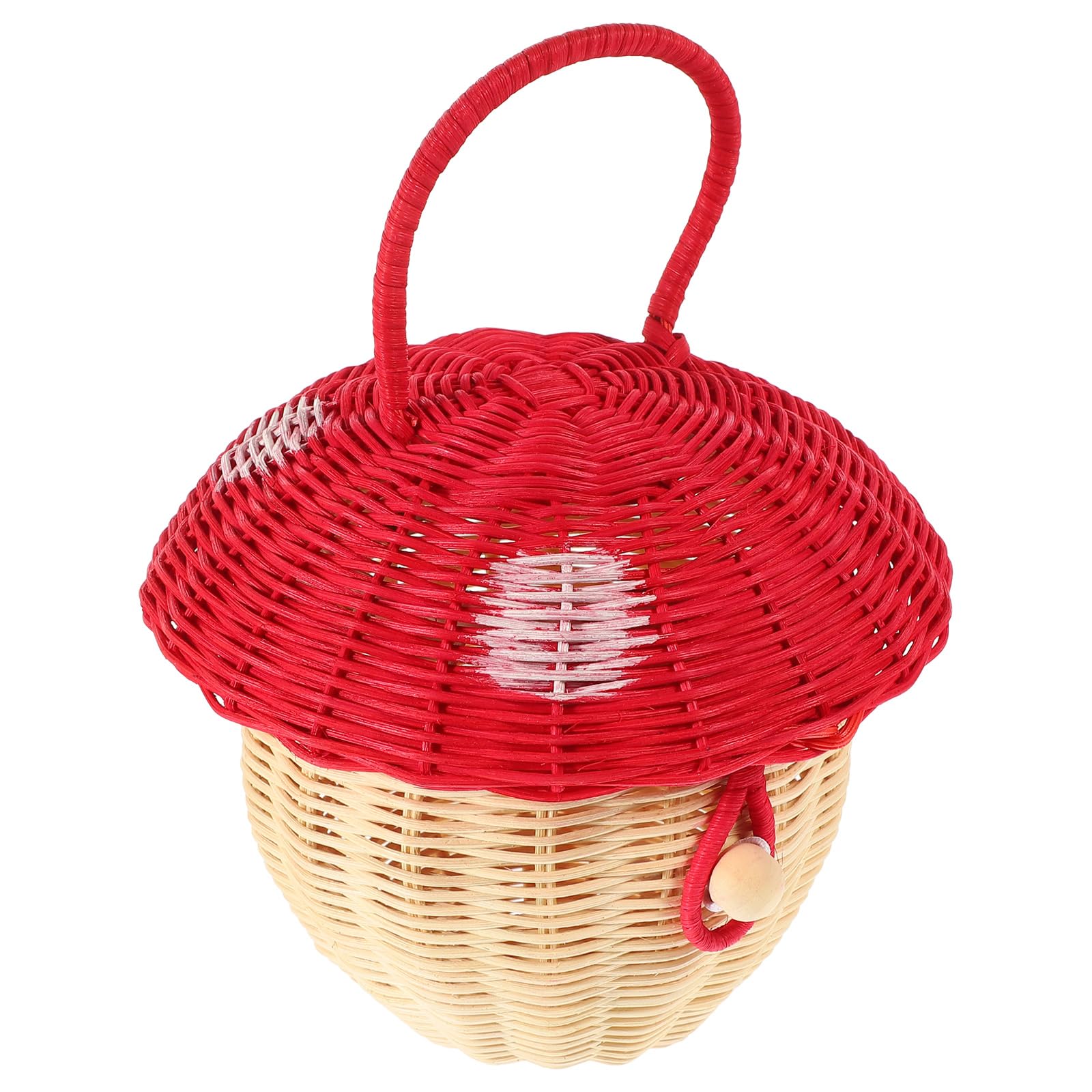 CORHAD Rattan Handbag Candy Storage Basket Mushroom Woven Decorative Basket for Photography Props Handcrafted Rattan with Lid for Stylish Home Decor