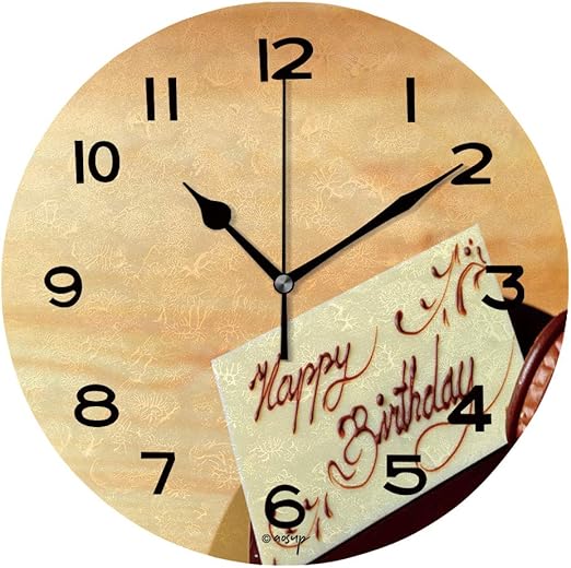 ALUONI 10 inch Round Clock Happy Birthday Greeting Card