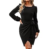 Simplee Elegant Party Wrap Cocktail Dress Classy Work Semi Formal Long Sleeve Wedding Guest Church Curvy Tie Business Dresses