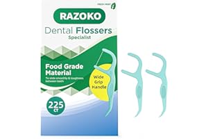 RAZOKO Dental Floss Picks | Toothpick, Shred-Resistant Floss, Easy Grip Handle, Fresh Mint Flavor, 75 Count (Pack of 3)
