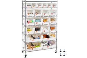 VEVOR 7-Tier Rolling Bin Storage Rack, 22 Organizer Bins, Bin Rack Storage Steel Wire Shelving System with Wheels, Mobile Too